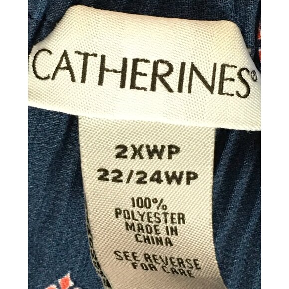 Catherines Petite Womens Top Size 2XWP Navy Blue Red Boho Print Bell Sleeve - Picture 7 of 14